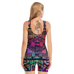 Ethnic Aztec Grunge Trippy Print Sleeveless One Piece Swimsuit