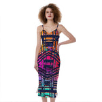 Ethnic Aztec Grunge Trippy Print Slim Fit Midi Cami Dress