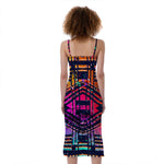 Ethnic Aztec Grunge Trippy Print Slim Fit Midi Cami Dress