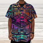 Ethnic Aztec Grunge Trippy Print Textured Short Sleeve Shirt