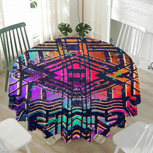 Ethnic Aztec Grunge Trippy Print Waterproof Round Tablecloth