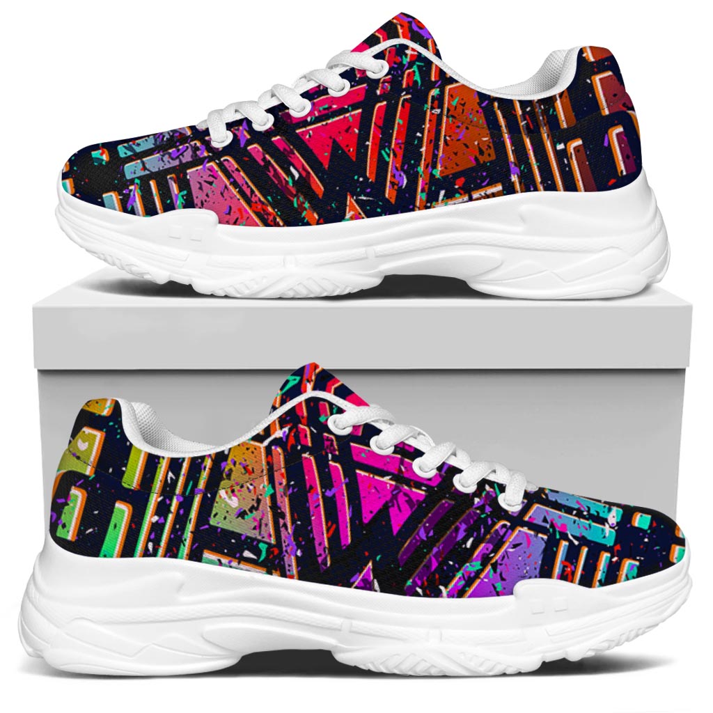 Ethnic Aztec Grunge Trippy Print White Chunky Shoes