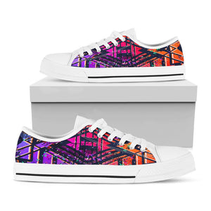 Ethnic Aztec Grunge Trippy Print White Low Top Sneakers