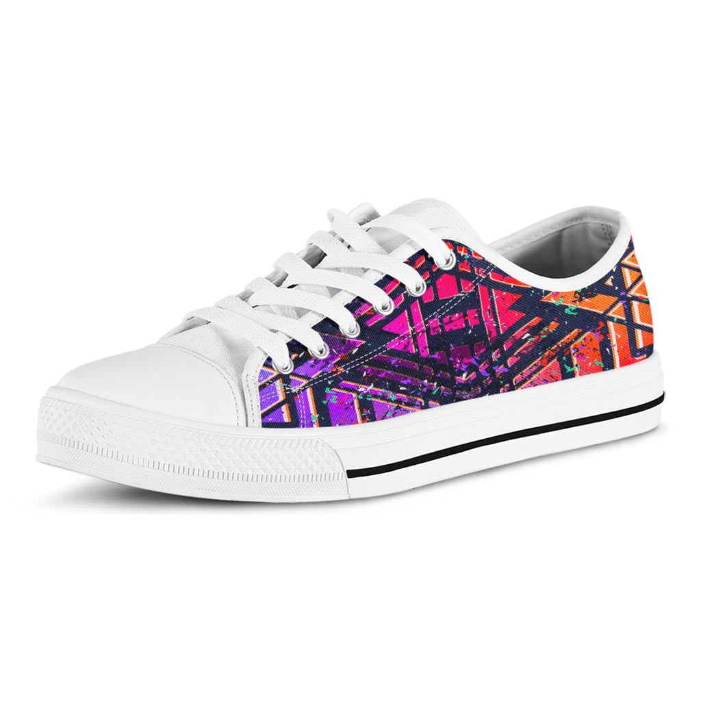 Ethnic Aztec Grunge Trippy Print White Low Top Sneakers