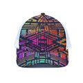 Ethnic Aztec Grunge Trippy Print White Mesh Trucker Hat