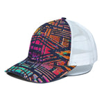 Ethnic Aztec Grunge Trippy Print White Mesh Trucker Cap
