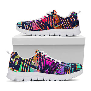 Ethnic Aztec Grunge Trippy Print White Running Shoes