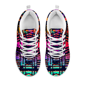 Ethnic Aztec Grunge Trippy Print White Running Shoes