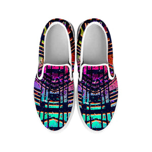 Ethnic Aztec Grunge Trippy Print White Slip On Sneakers