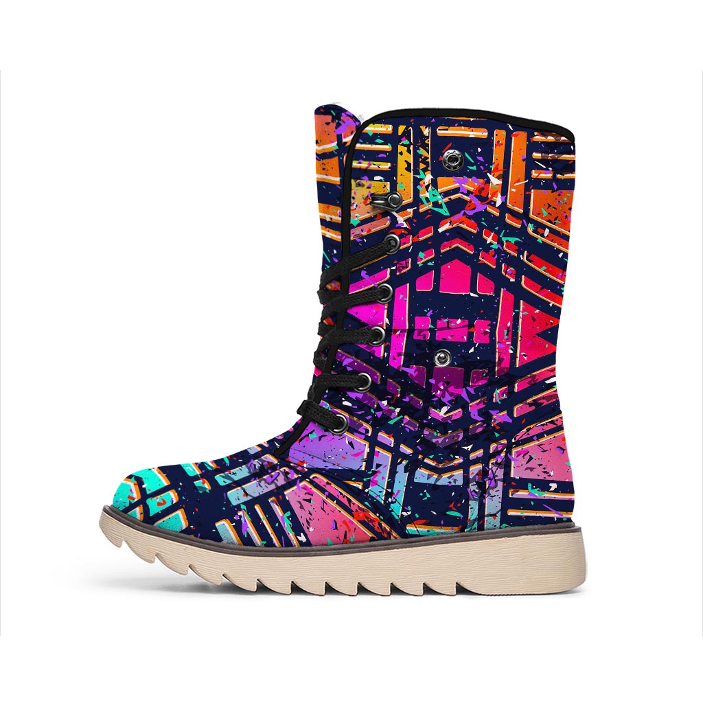 Ethnic Aztec Grunge Trippy Print Winter Boots