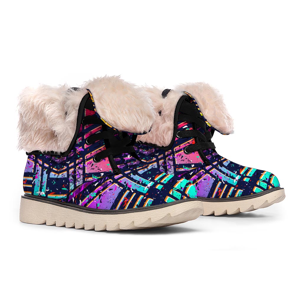 Ethnic Aztec Grunge Trippy Print Winter Boots