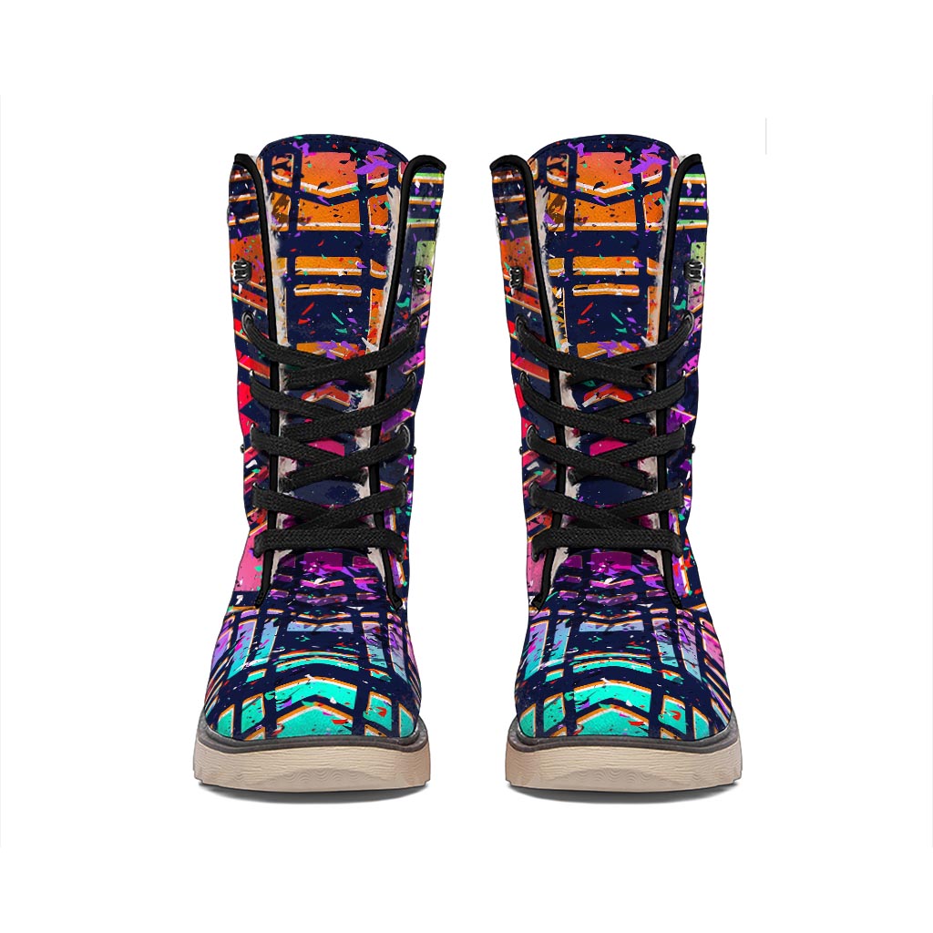 Ethnic Aztec Grunge Trippy Print Winter Boots