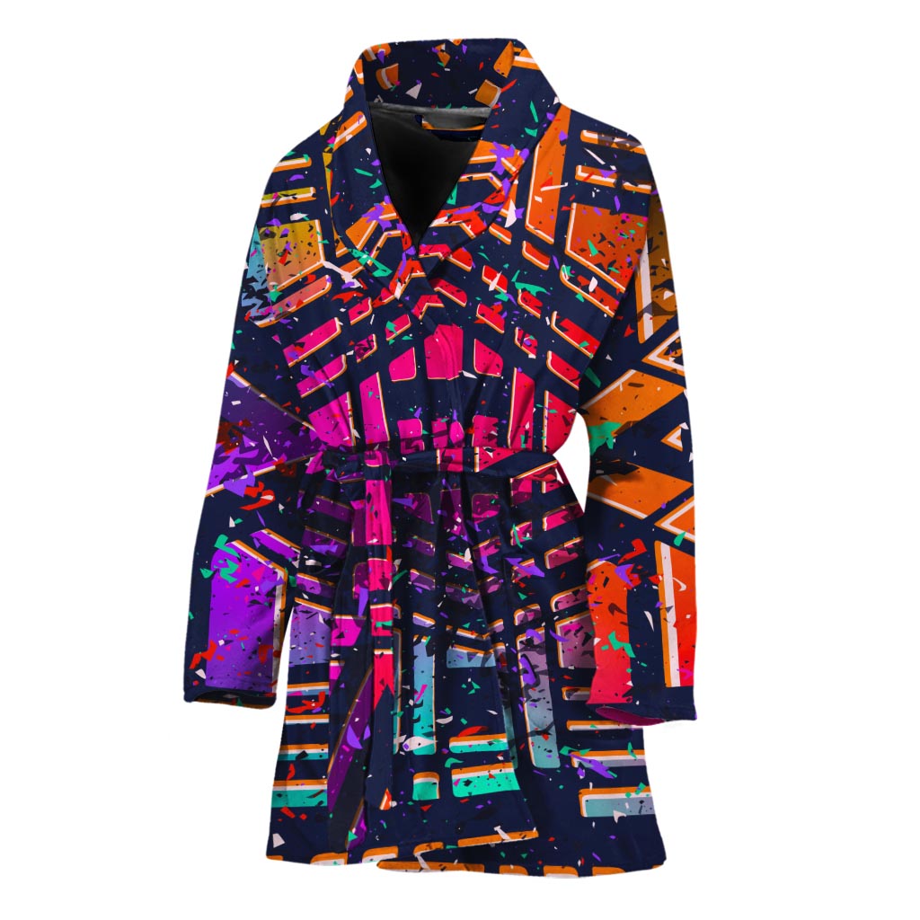 Ethnic Aztec Grunge Trippy Print Women's Bathrobe