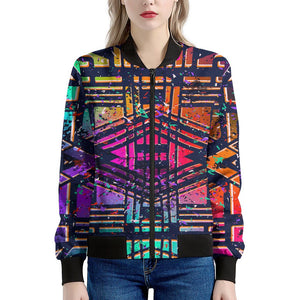 Ethnic Aztec Grunge Trippy Print Women's Bomber Jacket