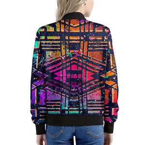 Ethnic Aztec Grunge Trippy Print Women's Bomber Jacket