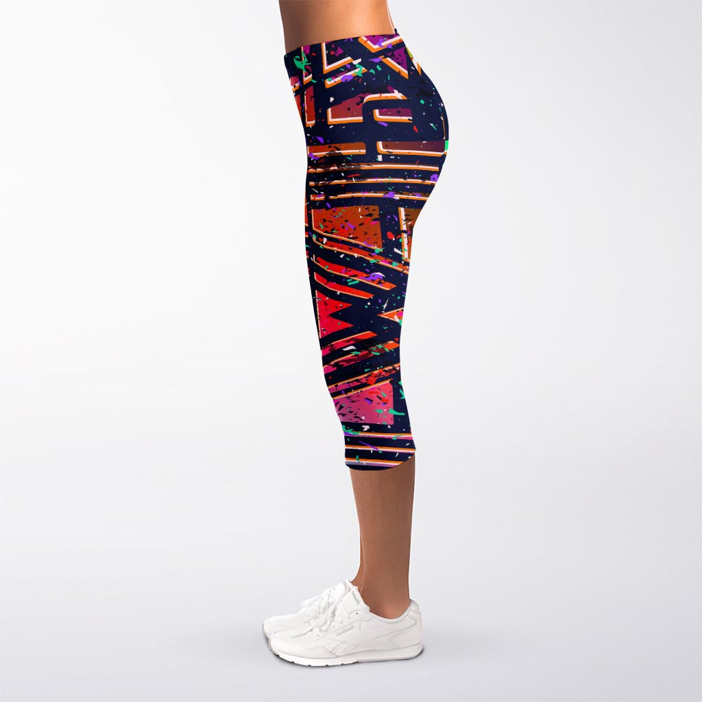 Ethnic Aztec Grunge Trippy Print Women's Capri Leggings