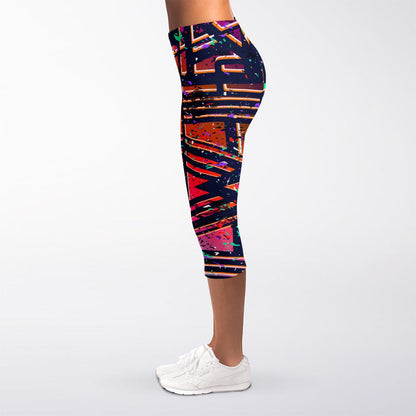Ethnic Aztec Grunge Trippy Print Women's Capri Leggings