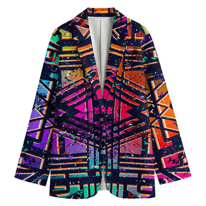 Ethnic Aztec Grunge Trippy Print Women's Cotton Blazer