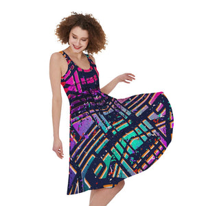 Ethnic Aztec Grunge Trippy Print Sleeveless Knee Length Dress Ethnic Aztec Grunge Trippy Print Sleeveless Knee Length Dress
