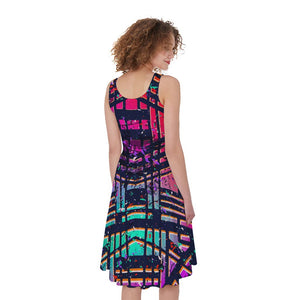 Ethnic Aztec Grunge Trippy Print Women's Sleeveless Dress