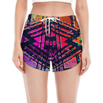 Ethnic Aztec Grunge Trippy Print Women's Split Running Shorts