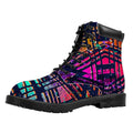 Ethnic Aztec Grunge Trippy Print Padded Collar Lace Up Boots