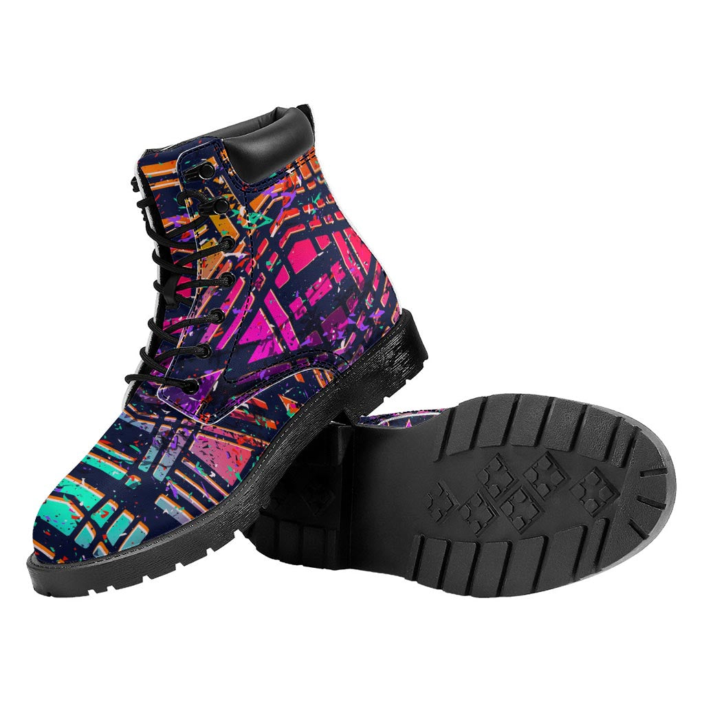 Ethnic Aztec Grunge Trippy Print Work Boots