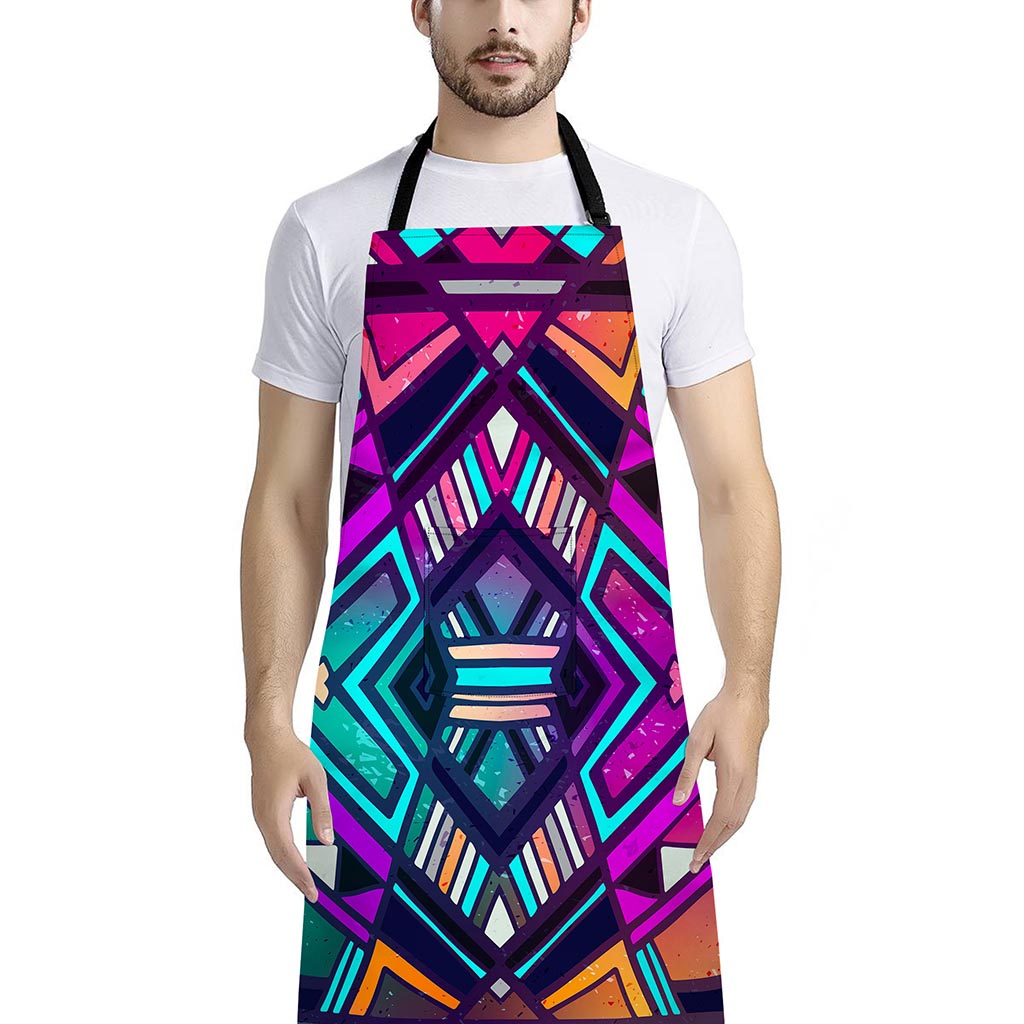 Ethnic Aztec Trippy Print Bib Apron With Pocket