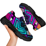 Ethnic Aztec Trippy Print Black Chunky Shoes
