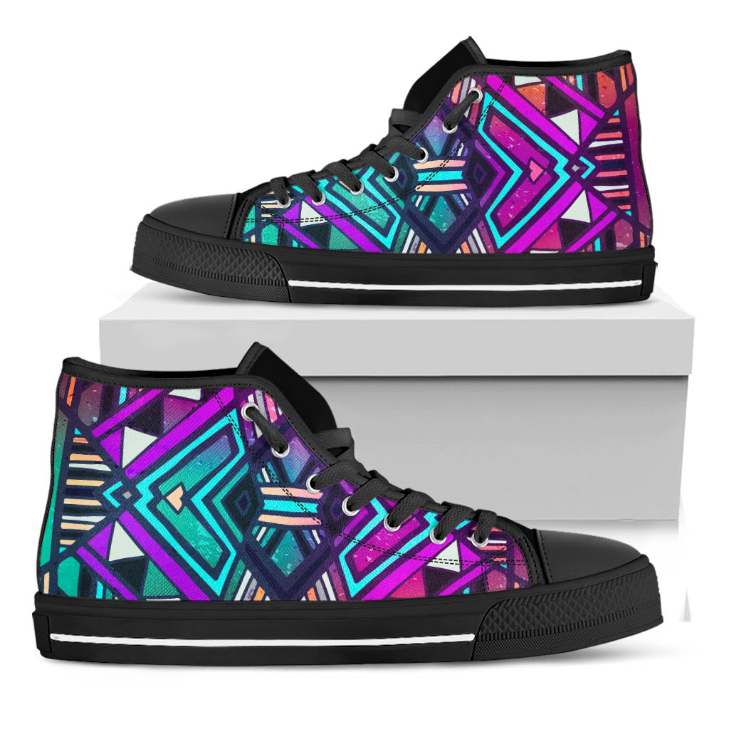 Ethnic Aztec Trippy Print Black High Top Sneakers