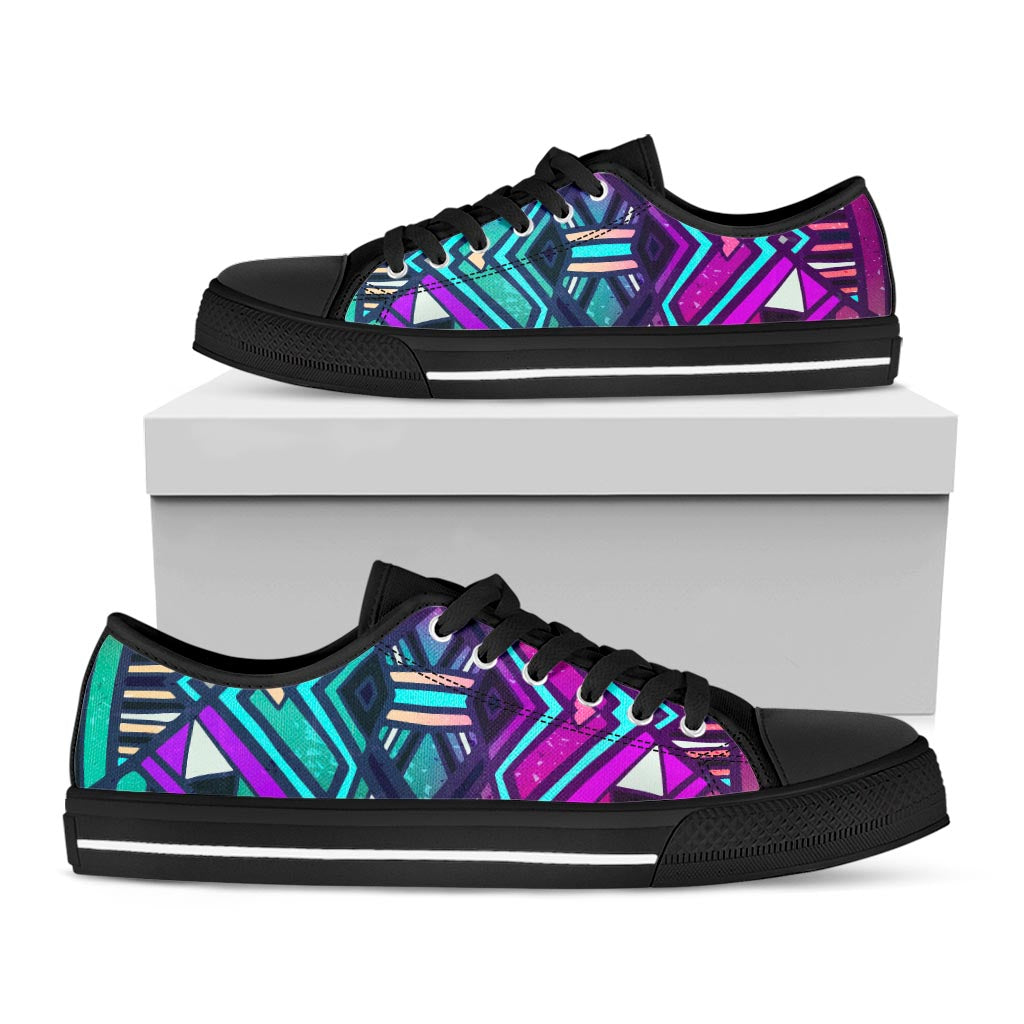 Ethnic Aztec Trippy Print Black Low Top Sneakers