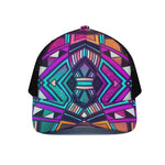 Ethnic Aztec Trippy Print Black Mesh Trucker Cap