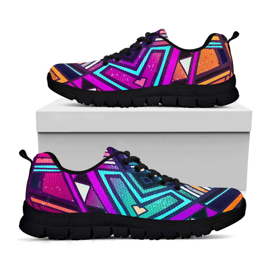 Ethnic Aztec Trippy Print Black Running Shoes