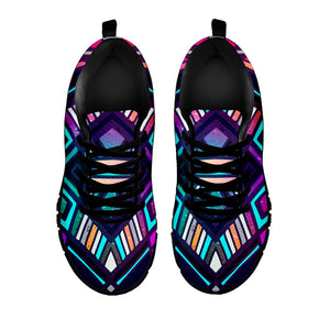 Ethnic Aztec Trippy Print Black Running Shoes