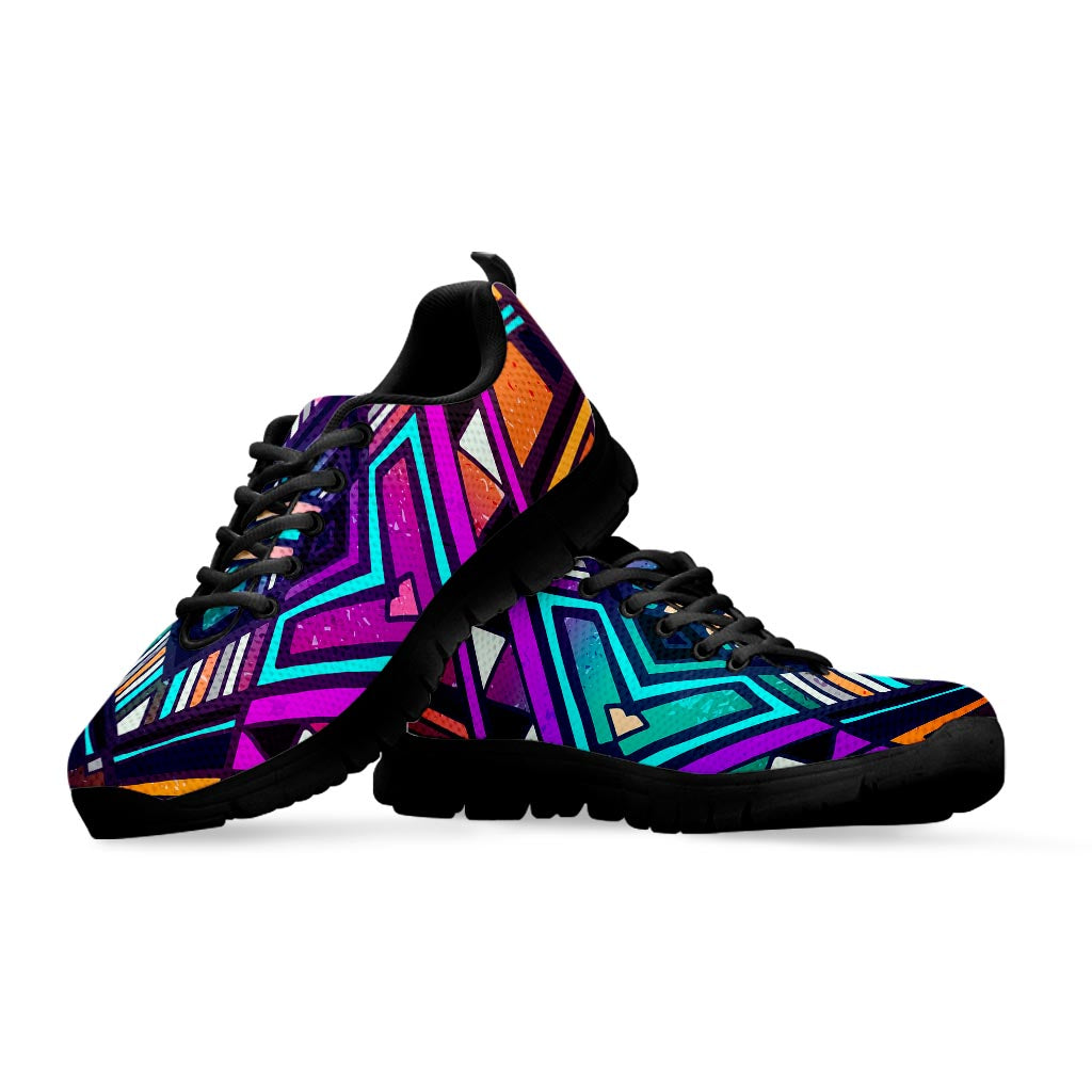 Ethnic Aztec Trippy Print Black Running Shoes