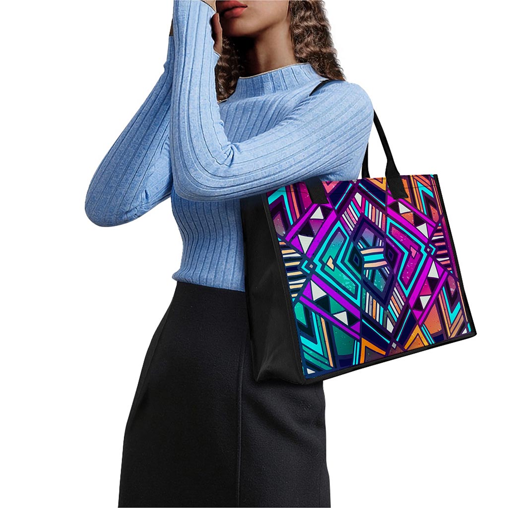 Ethnic Aztec Trippy Print Canvas Tote Bag