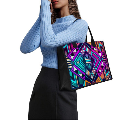 Ethnic Aztec Trippy Print Canvas Tote Bag