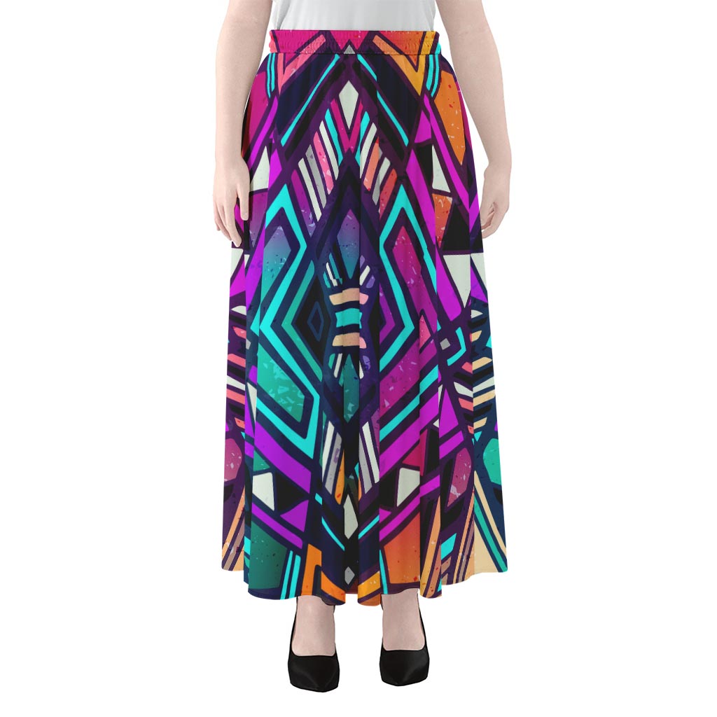 Ethnic Aztec Trippy Print Chiffon Maxi Skirt