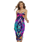 Ethnic Aztec Trippy Print Cross Back Cami Dress