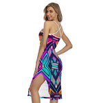 Ethnic Aztec Trippy Print Cross Back Cami Dress