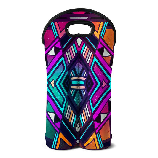 Ethnic Aztec Trippy Print Double Neoprene Wine Tote