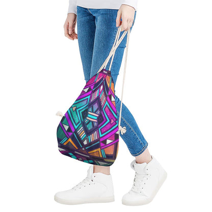 Ethnic Aztec Trippy Print Drawstring Bag
