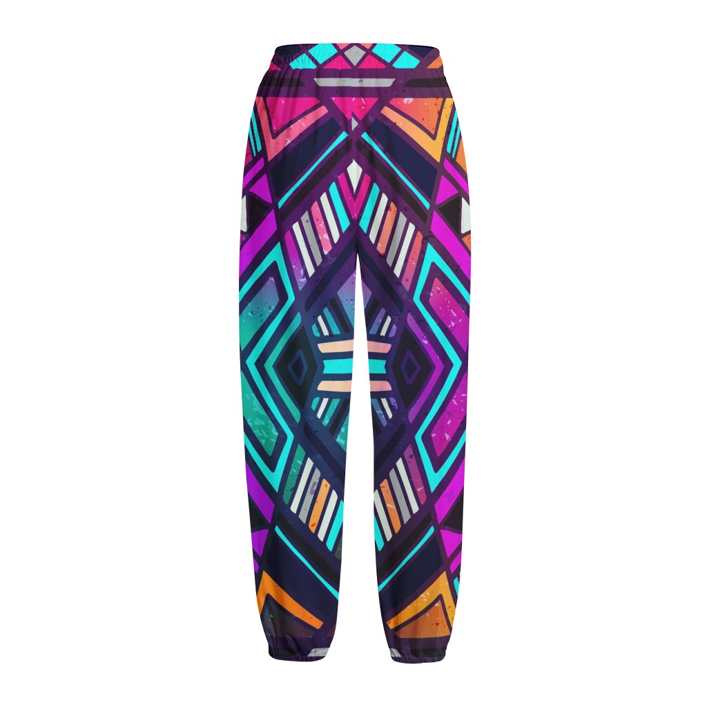 Ethnic Aztec Trippy Print Fleece Lined Knit Pants