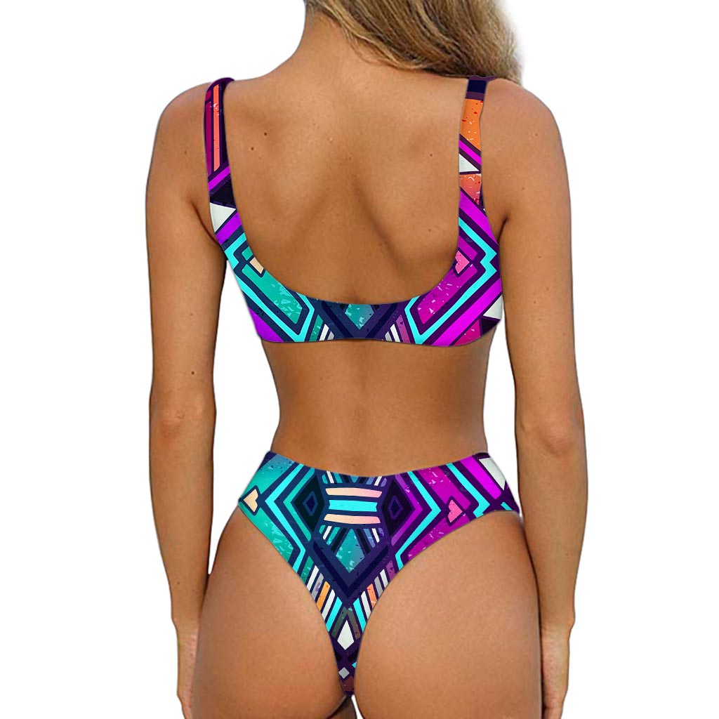 Ethnic Aztec Trippy Print Front Bow Tie Bikini