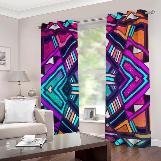 Ethnic Aztec Trippy Print Grommet Curtains