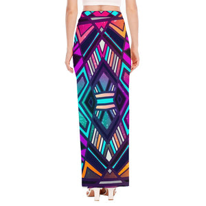 Ethnic Aztec Trippy Print High Slit Maxi Skirt