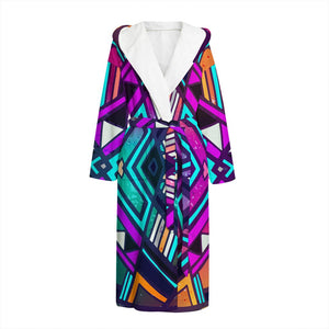 Ethnic Aztec Trippy Print Hooded Bathrobe