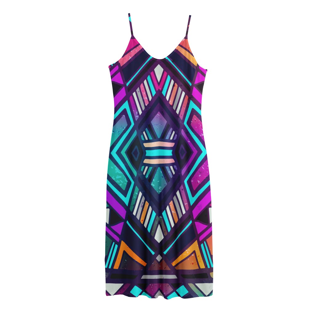 Ethnic Aztec Trippy Print Jersey Midi Cami Dress