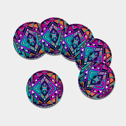 Ethnic Aztec Trippy Print Leather Coaster Set
