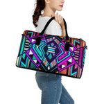 Ethnic Aztec Trippy Print Leather Duffle Bag